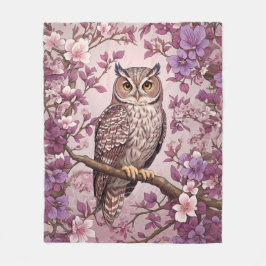 スコップエレガントフクロウパープルフローラ フリースブランケット