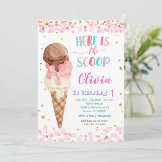 スコップコーンアイスクリームバースデーパーティー 招待状 (スタンド正面)