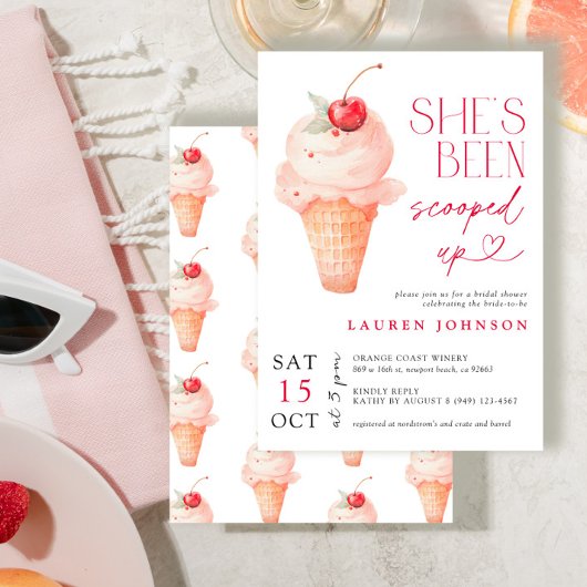 スコップドさくらんぼアイスクリームブライダルシャワー 招待状