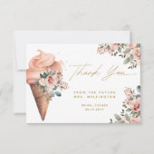 スコップドアイスクリームピンクフローラブライダルシャワー サンキューカード (正面)