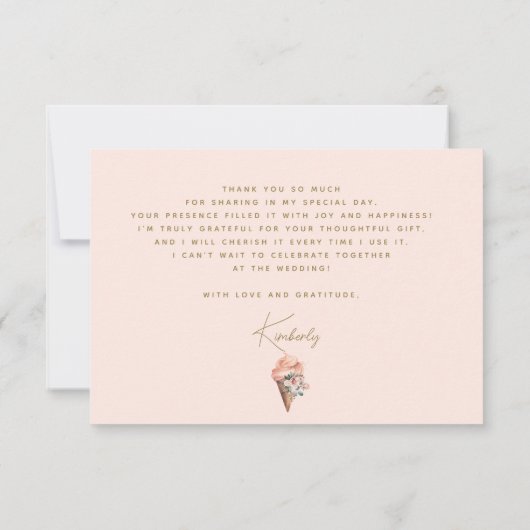 スコップドアイスクリームピンクフローラブライダルシャワー サンキューカード (裏面)
