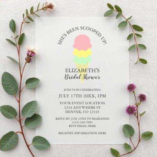 スコップドアイスクリームブライダルシャワー 招待状