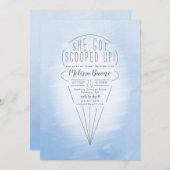 スコップドアップブルーアイスクリームテーマブライダルシャワー 招待状 (正面/裏面)