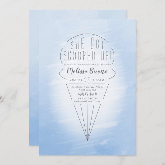 スコップドアップブルーアイスクリームテーマブライダルシャワー 招待状 (正面/裏面)