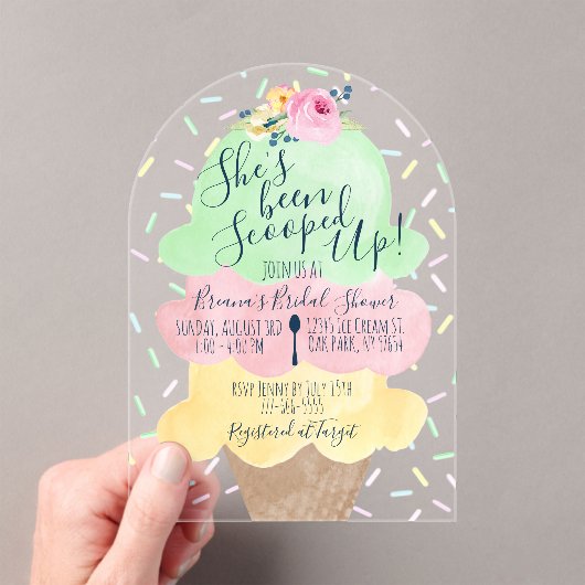スコッユニークプアップアイスクリームブライダルシャワー アクリル招待状 (インサイチュ (ポータブル))