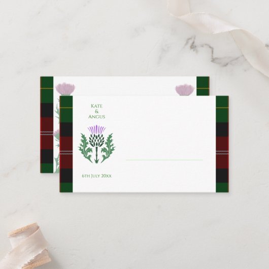 スコッ伝統的トタータンチェックとスコットランドティスル プレイスカード (正面/裏面インサイチュ)