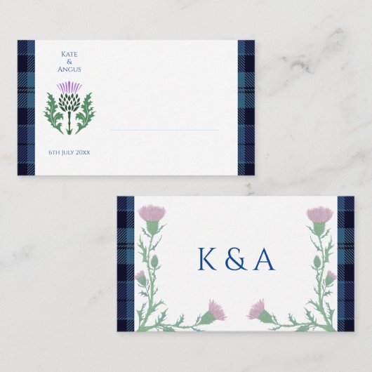 スコッ伝統的トタータンチェックとスコットランドティスル プレイスカード (正面/裏面)