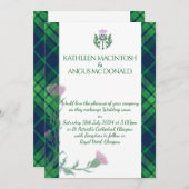 スコッ伝統的トタータンチェック縁どとシスル 招待状 (正面/裏面)