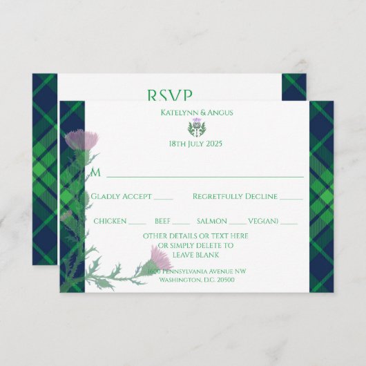 スコッ伝統的トタータンチェック縁ど&ティスル 出欠カード (正面/裏面)