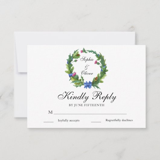 スコティエレガントットティスルフローラ結婚式RSVPカード 招待状 (正面)