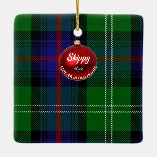 スコティカッコいいットサザーランドタータンチェックペット写真クリスマス セラミックオーナメント (裏面)