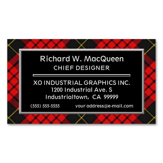 スコティッシュアクセントクランMacQueenタータンチェック マグネット名刺 (正面)