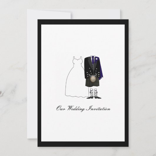 スコティッシュキルト結婚式招待状 – ネイビーブルー 招待状 (正面)