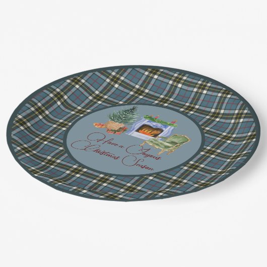 スコティッシュクランタータンチェックトンプソンブルークリスマス ペーパープレート (アングル)