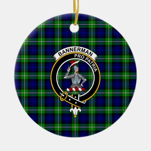 スコティッシュクランドバンナーマンタータンチェックとクレスト セラミックオーナメント (正面)