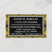 スコティッシュクランドバークレイイエローブラックタータンチェックプレイド 名刺 (正面)