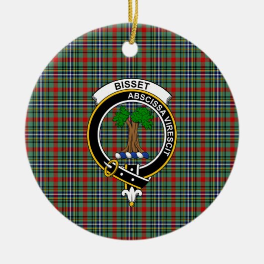 スコティッシュクランドビスセットタータンチェックとクレスト セラミックオーナメント (正面)