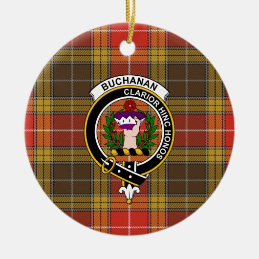 スコティッシュクランドブキャナン古いセットウェザーズタータンチェックアン セラミックオーナメント (正面)