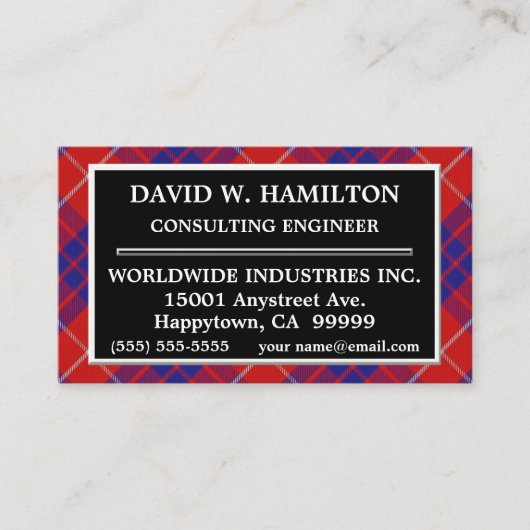 スコティッシュクランハミルトンタータンチェックプレイド 名刺 (正面)