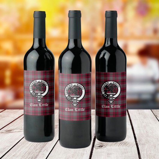 スコティッシュクランプリトルクレストバッジとタータンチェックカスタム ワインラベル