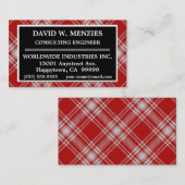 スコティッシュクランプンジーズ赤と白タータンチェックプレイド 名刺 (正面/裏面)