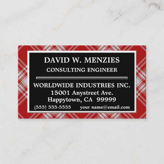 スコティッシュクランプンジーズ赤と白タータンチェックプレイド 名刺 (正面)
