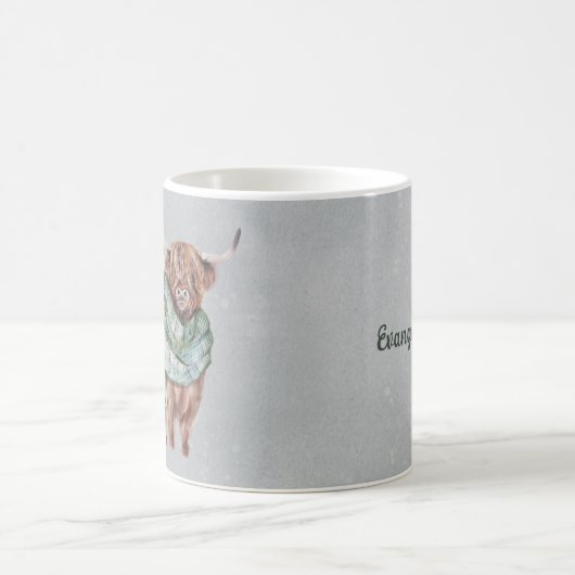 スコティッシュグリーンタータンチェックハイランドパーソナライズされた牛 コーヒーマグカップ (中央)