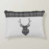 スコティッシュグレイタータンチェックスタッグヘッドアントラー素朴 アクセントクッション (正面)