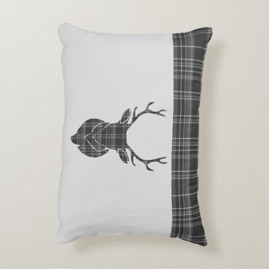 スコティッシュグレイタータンチェックスタッグヘッドアントラー素朴 アクセントクッション (裏面(縦))