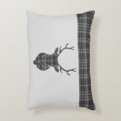 スコティッシュグレイタータンチェックスタッグヘッドアントラー素朴 アクセントクッション (正面(垂直))