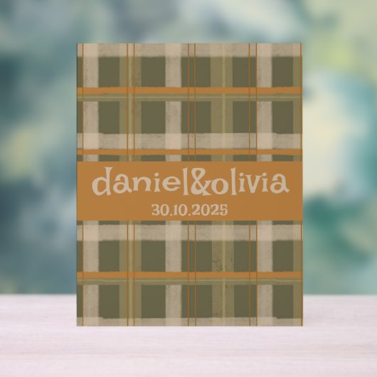 スコティッシュケルトタータンチェックパタ結婚ーン アクリルサイン (ニュートラル)