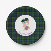 スコティッシュタータンチェックアザミの花かわいいベビーシャワー ペーパープレート (正面)