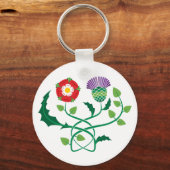 スコティッシュティスルと英語バラキーチェーン キーホルダー (正面)