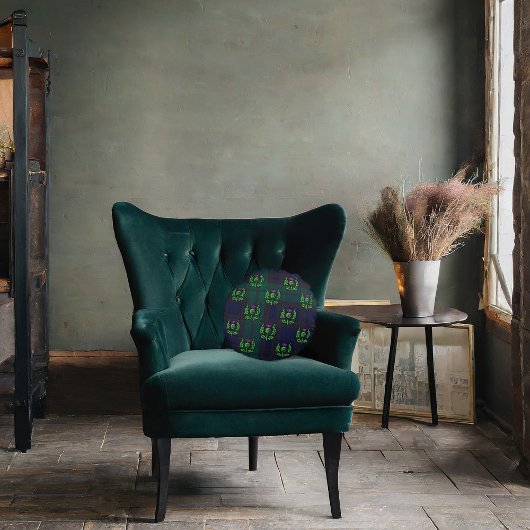 スコティッシュティスルオンダークタータンチェックカスタムモノグラム ラウンドクッション