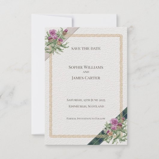 スコティッシュティスルケルトタータンチェック結婚ズ セーブザデート (正面)