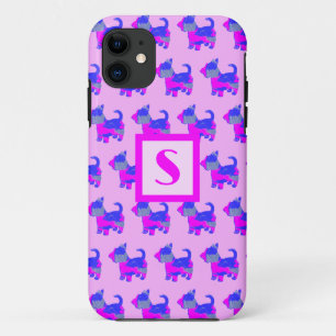 スコティッシュテリアかわいい犬ピンクのシルエットモノグラム iPhone 11 ケース