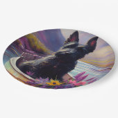 スコティッシュテリアがパドルに乗る:風光明媚な冒険 ペーパープレート (アングル)