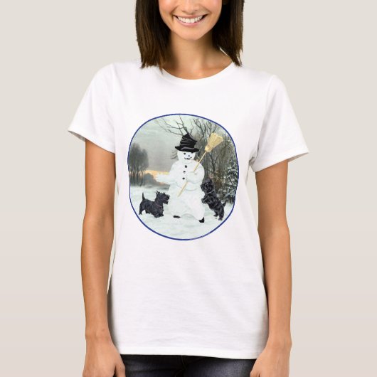 スコティッシュテリアが雪だるまを作る Tシャツ (正面)