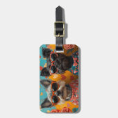 スコティッシュテリアとハートバラバレンタインデー ラゲッジタグ (正面縦)