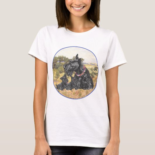 スコティッシュテリアと子犬 Tシャツ (正面)