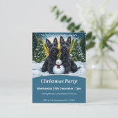 スコティッシュテリアと雪だるまクリスマスパーティー インビテーションポストカード (スタンド正面)