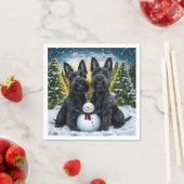 スコティッシュテリアと雪だるまクリスマス スタンダードカクテルナプキン (インサイチュ)