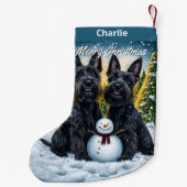 スコティッシュテリアと雪だるまクリスマス スモールクリスマスストッキング (裏面)