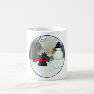 スコティッシュテリアと雪だるま コーヒーマグカップ