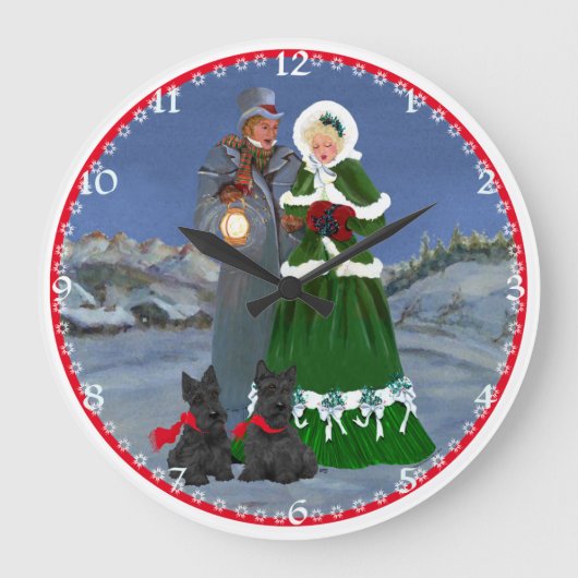 スコティッシュテリアのクリスマスクロック ラージ壁時計 (正面)