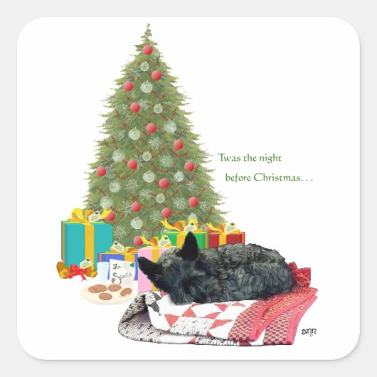スコティッシュテリアのクリスマス昼寝 スクエアシール (正面)