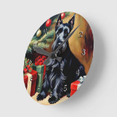スコティッシュテリアのクリスマス ラウンド壁時計 (傾斜)