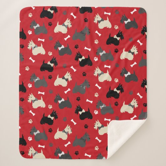 スコティッシュテリアの前足とボーンズレッド シェルパブランケット (正面)