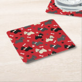 スコティッシュテリアの前足とボーンズレッド スクエアペーパーコースター (アングル)