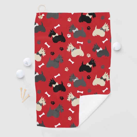 スコティッシュテリアの前足と骨の赤 ゴルフタオル (インサイチュ)